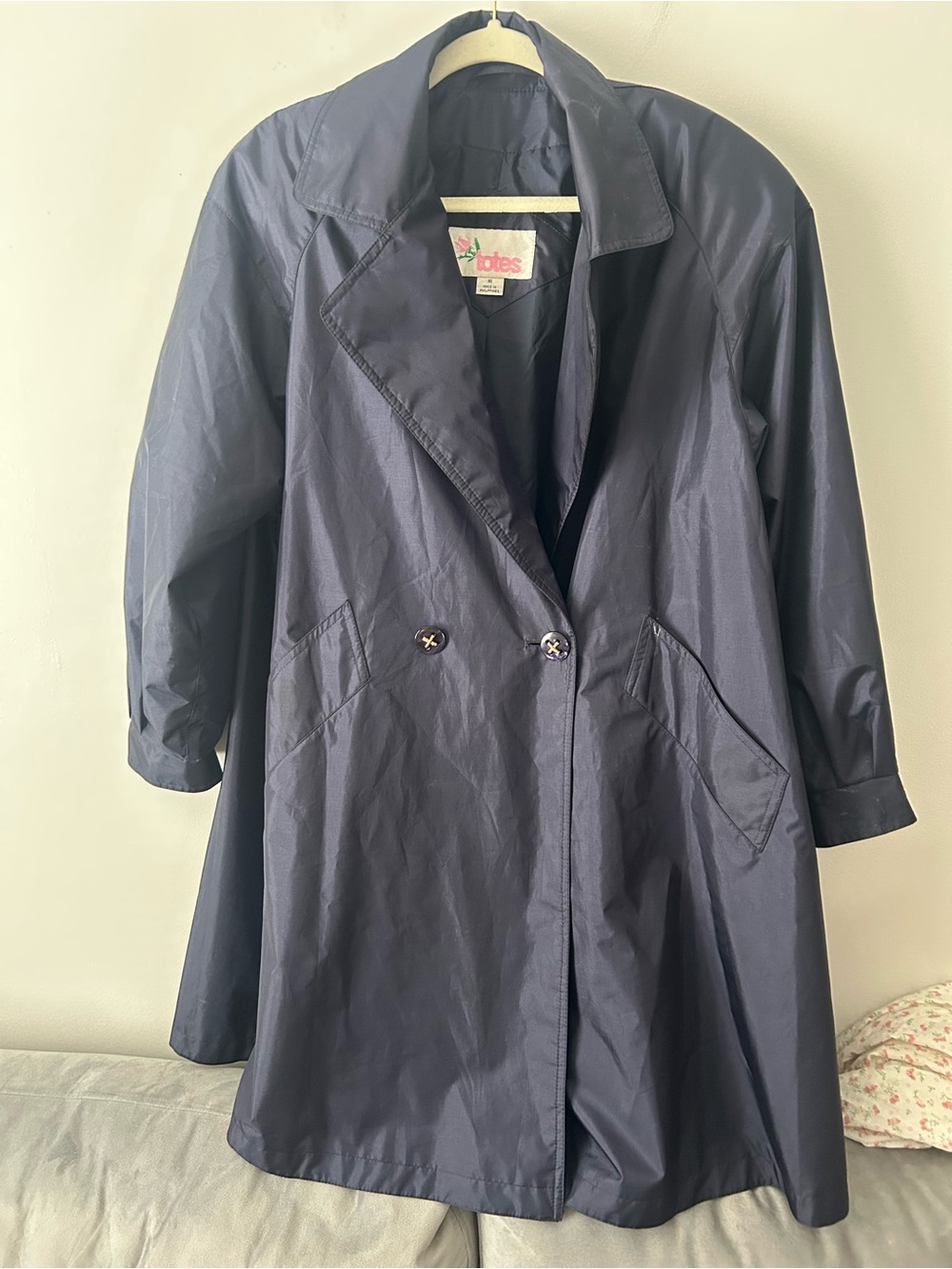 VTG totes Navy Women's Trench Coat double breasted midi length 10